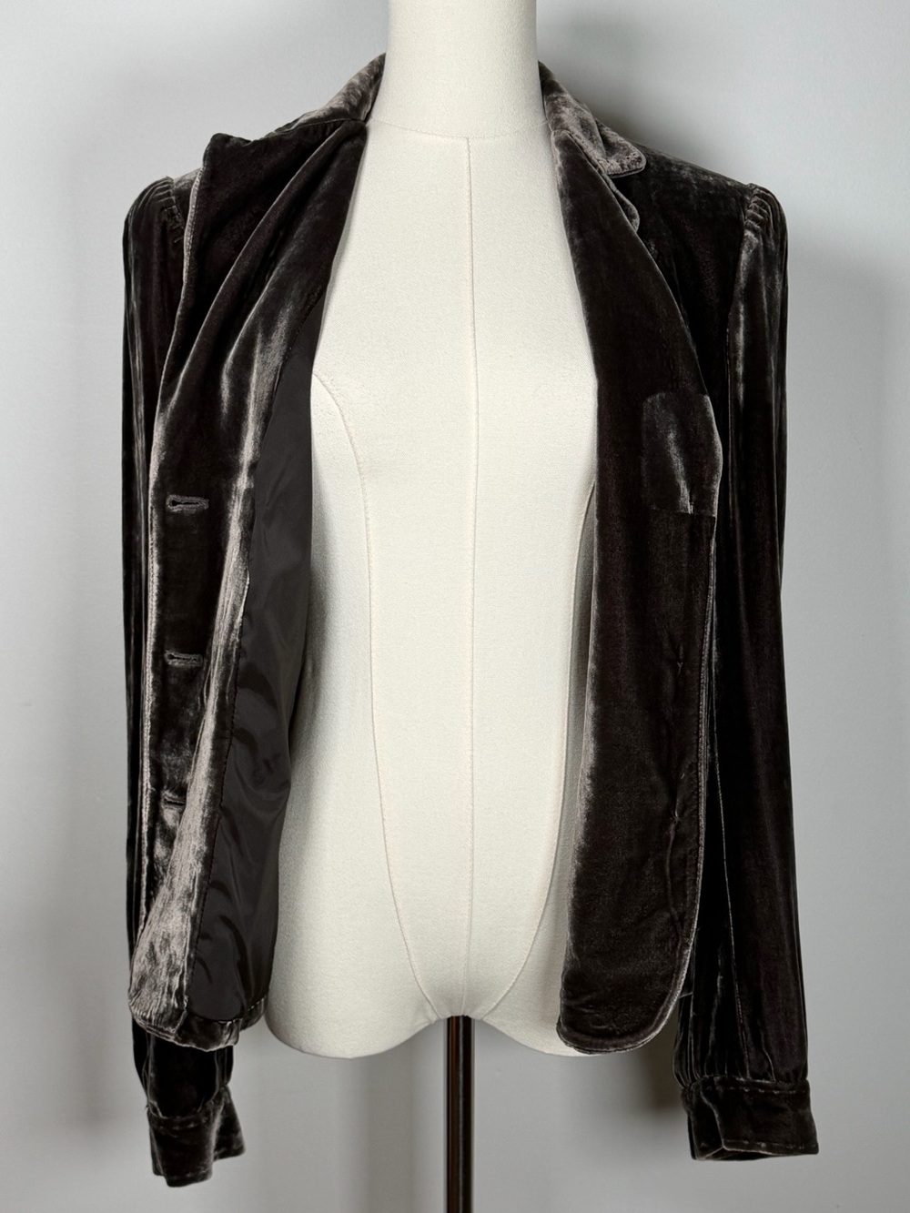 TAHARI Dark Mocha Brown Silk Blend Crushed Velvet Blazer Women’s Size Medium - Picture 11 of 13